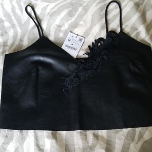 NWT Zara Faux Leather Crop Tank w/Lace MED